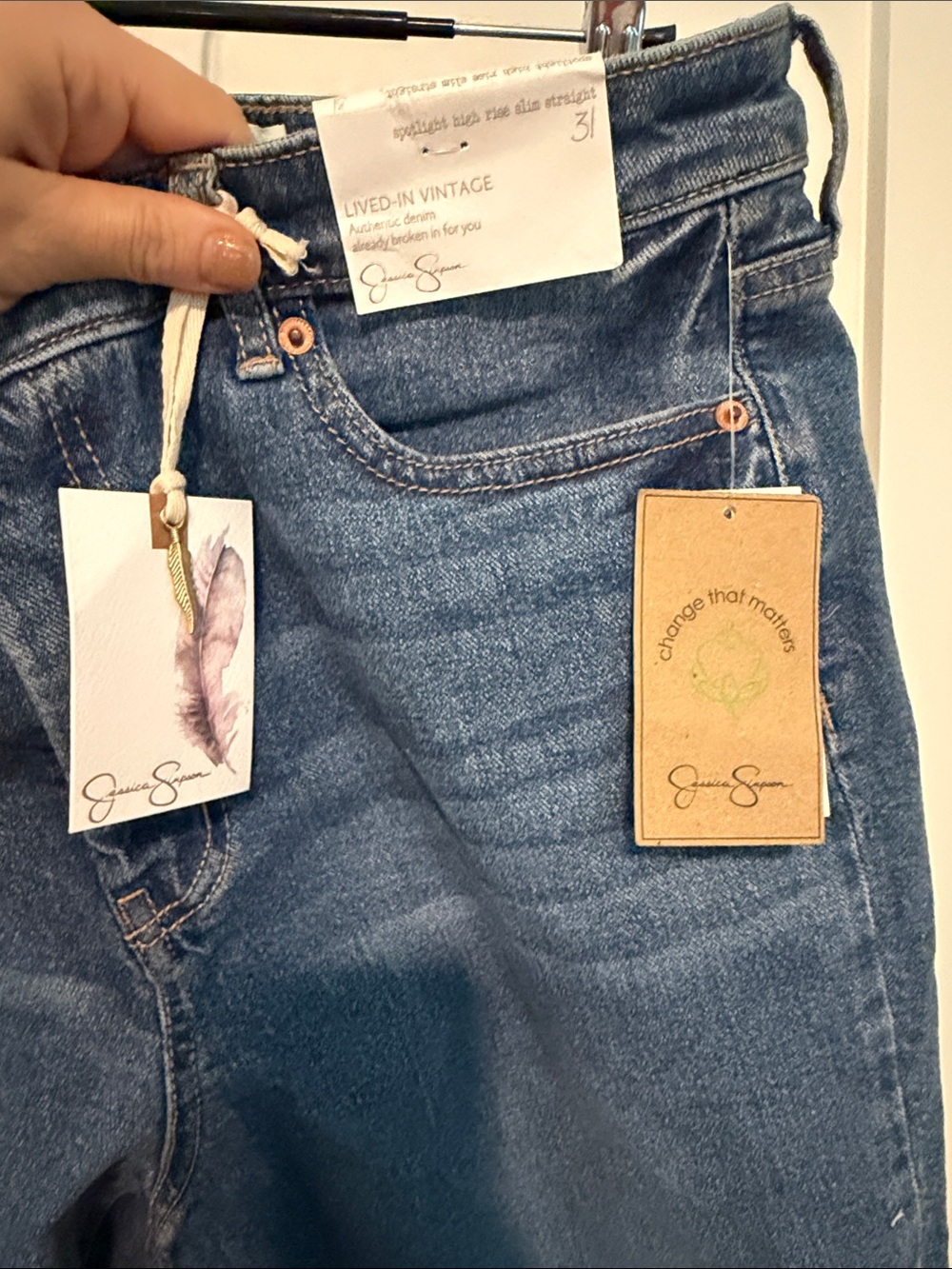 Jessica Simpson Spotlight High Rise Slim Straight Leg Classic Blue Denim Jeans - Picture 4 of 13